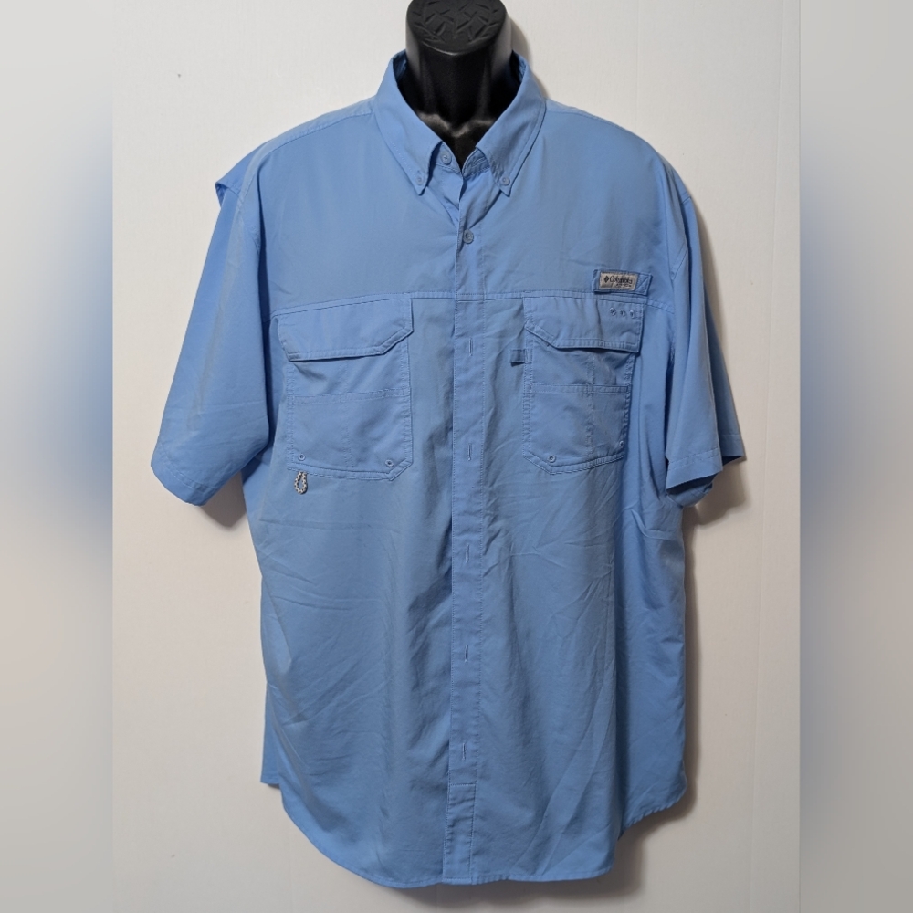 Men's Columbia Lite Blue Outdoor Fishing PerformanceShort Sleeve Shirt Size XL